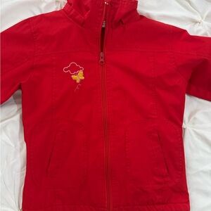 Vibrant Red Kids Raincoat with Cloud Design